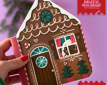 Christmas Gingerbread Paper Doll House: Printable DIY Craft (Digital Download)