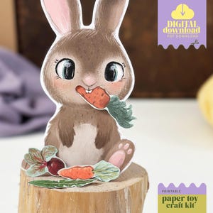 Printable Bunny Craft Kit - Feed Bunny - DIY Paper Toy, Instant Download, Creative Papercraft Project