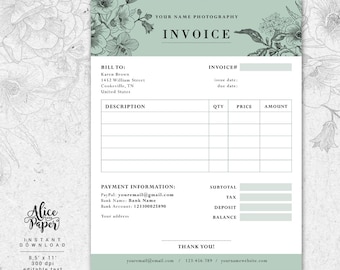 Invoice template, Photography invoice, Receipt template for Photographers, Business invoice, Photoshop template, MS Word Invoice