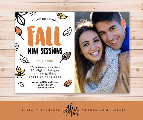 Psd template Fall Mini Session Template Autumn Photography Marketing board Card Template