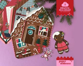 Casa delle bambole di carta di pan di zenzero: libro tranquillo stampabile per bambini