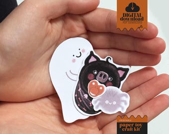 Słodka i słodka zabawka papierowa DIY, cicha książka: Duch mamy opiekuje się nietoperzem, zabawa na Halloween, zajęcia na Halloween dla dzieci