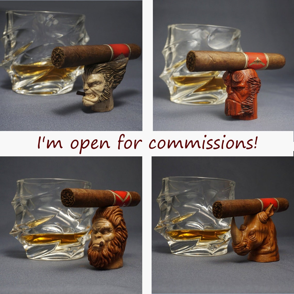 Commission Work Wooden Cigar Holder Carved Cigar Rest Etsy
