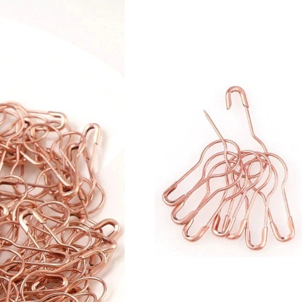 50 x Copper Rose Gold Calabash Small Pear Shaped Safety Pins Tiny 21mm 2cm Stitch Marker