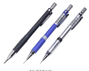 Set of 3 Mechanical Pencils Easy Grip Sharpener 2mm 0.7mm 0.5mm