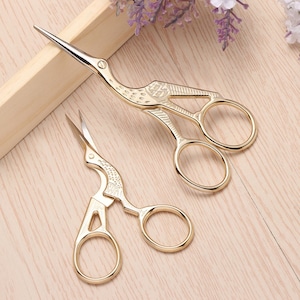 Stork Sewing Scissors Quality Sharp Blades Embroidery Crane Gold 94mm or 115mm