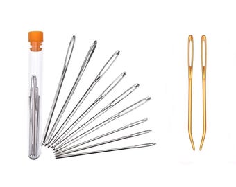 11 pc x Big Eye Blunt Darning Needles & Bent Tip Needle Embroidery Sewing GLD