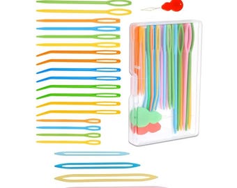 31 pc Plastic Finishing Set Sewing Needles Big Eye Straight Bent Tip Storage Box