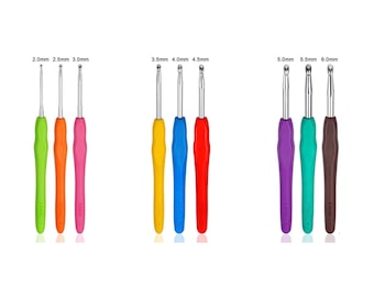 3 pc Set Ergonomic Crochet Hooks Easy Soft Grip Handle