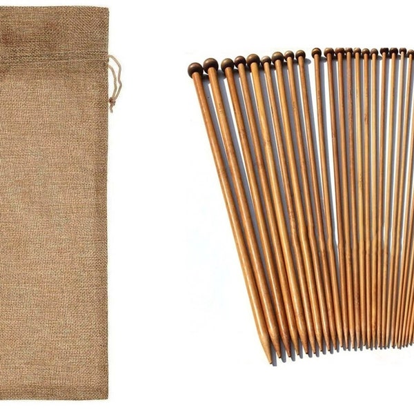 18 Pairs Set with Bag 25cm 9.75" Wooden Bamboo Knitting Needles Single Point 2mm - 10mm