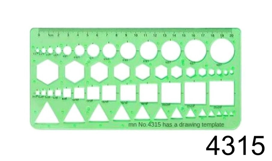 Multi Shape Template Stencil Green Translucent Plastic With Ruler ...