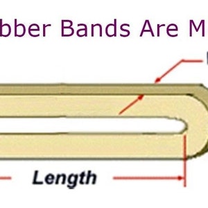 May include: Diagram showing how to measure a rubber band, with labels for width and length. The text "How Rubber Bands Are Measured" is at the top. The rubber band is beige with red arrows indicating the measurements.