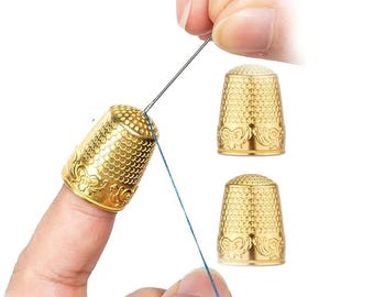 2 x Metal Thimble Gold Coloured Finger Protector Sewing Needle Antique Design