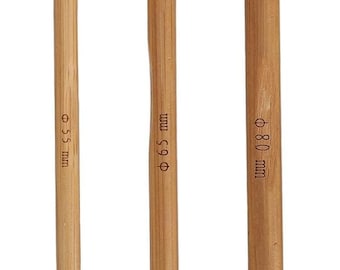 3 Piece Bamboo Crochet Hook Set Wooden 5.5, 6.5, 8mm