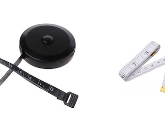 2 pce Soft Tape Measure Black Retractable & White Standard 1.5m 5ft 60" Sewing