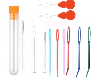 12 pc x Big Eye Blunt Darning Needles Bent Tip Plastic Needle Threaders