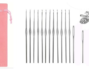 16 piece Lace Crochet Hook SET Fine Yarn 0.6 to 1.9mm with Pouch Ring Needles PK