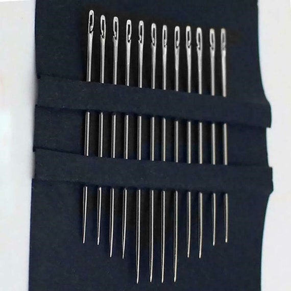 12 X Self Threading Sewing Needles Gold or Silver Eyes 3 Lengths