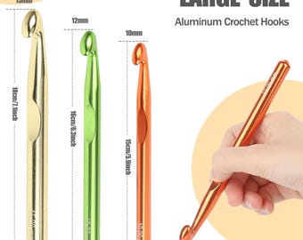 3 pc Set Easy Hold Jumbo Aluminium Crochet Hook Chunky 10mm, 12mm, 15mm