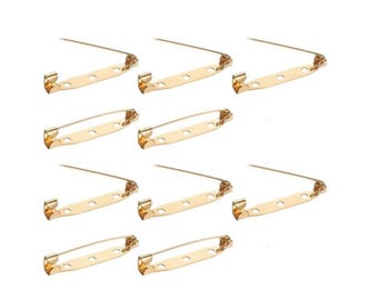 10 x 40mm Gold Brooch Pins Back Bars Jewellery Bar Findings Smooth Finish