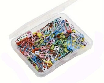 150 x Small Assorted Colour Safety Pins with Box Tiny 19mm Clothing Clothes Cards