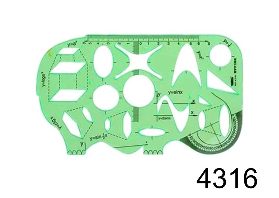 Multi Shape Template Stencil Green Translucent Plastic With Ruler ...