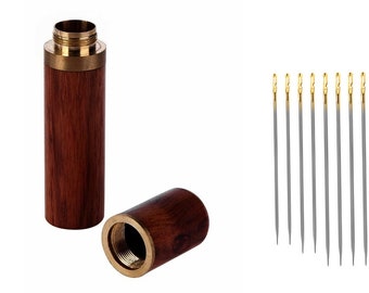 Self Threading Sewing Needles Set with Wooden Storage Pot