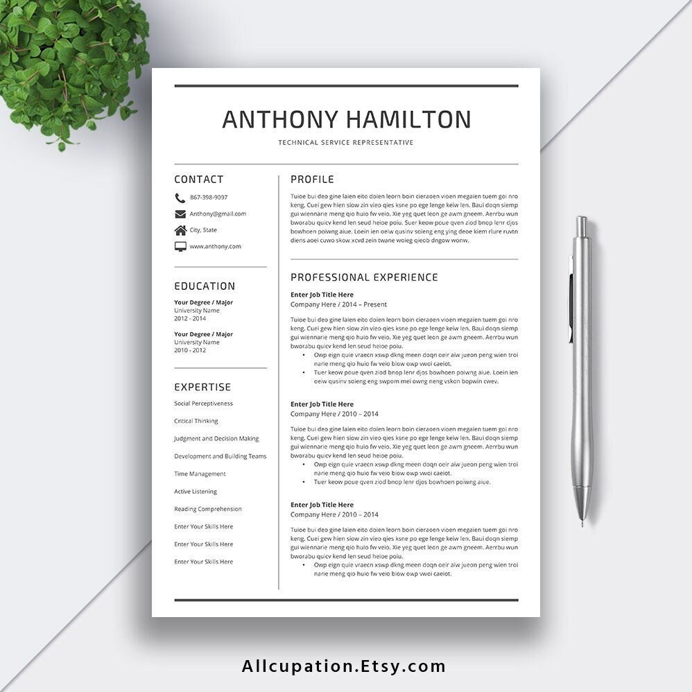 Modele De Cv Simple Modele De Cv Professionnel Format De Cv Etsy Canada