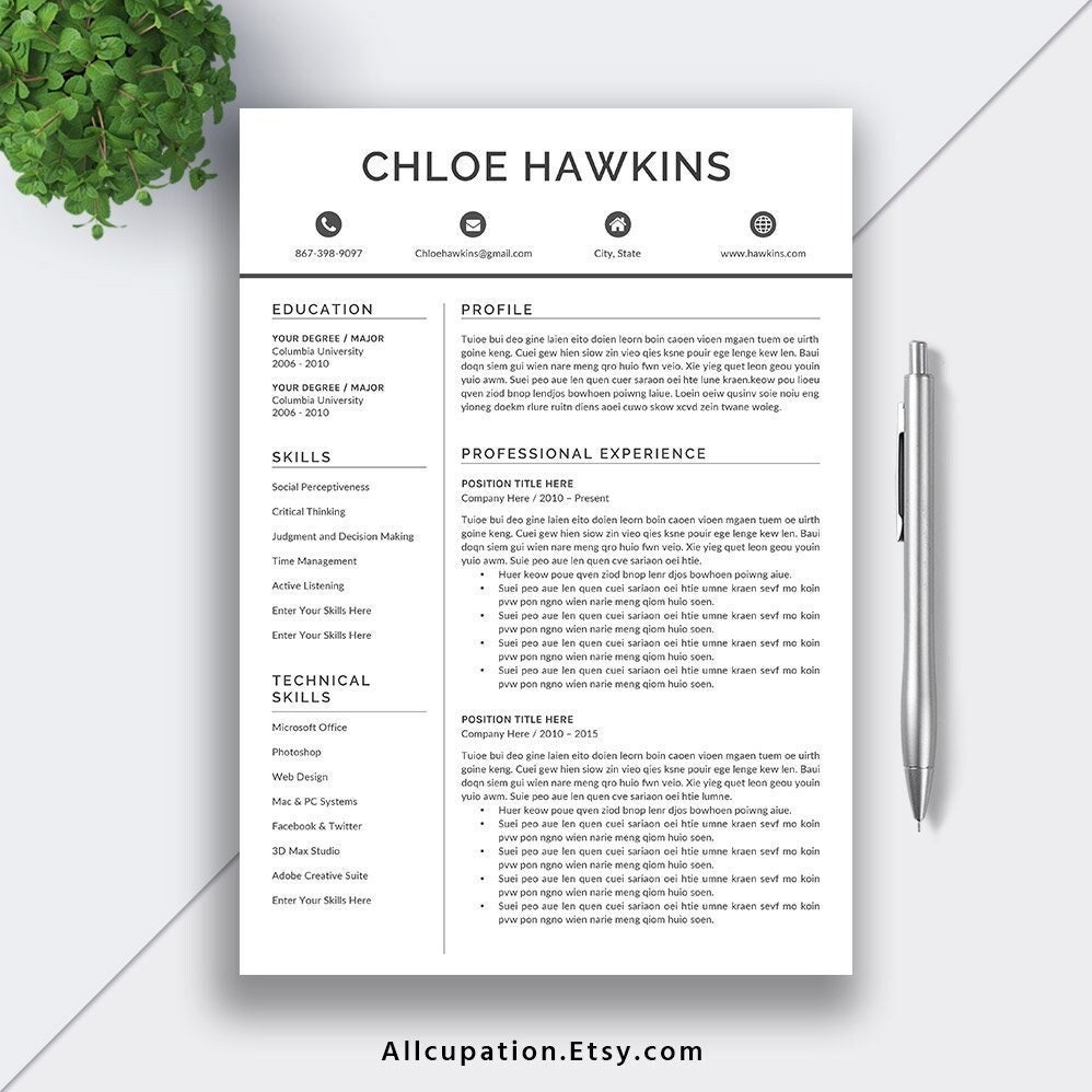 Basic And Simple Resume Template Cv Template For Word Etsy Basic And Simple Resume Template Cv Template For Word Etsy