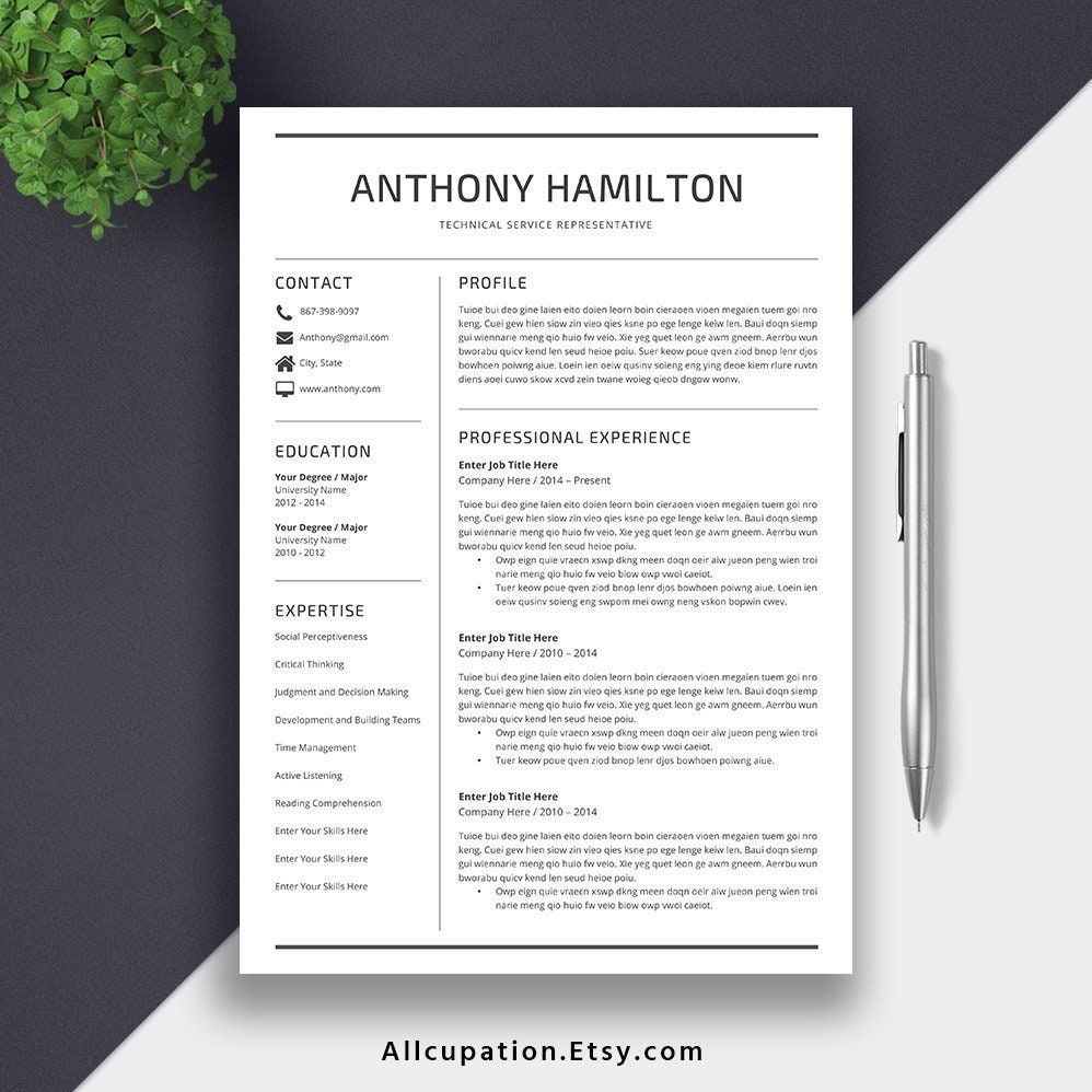 Simple Resume Template Professional Cv Template Word Cv Etsy