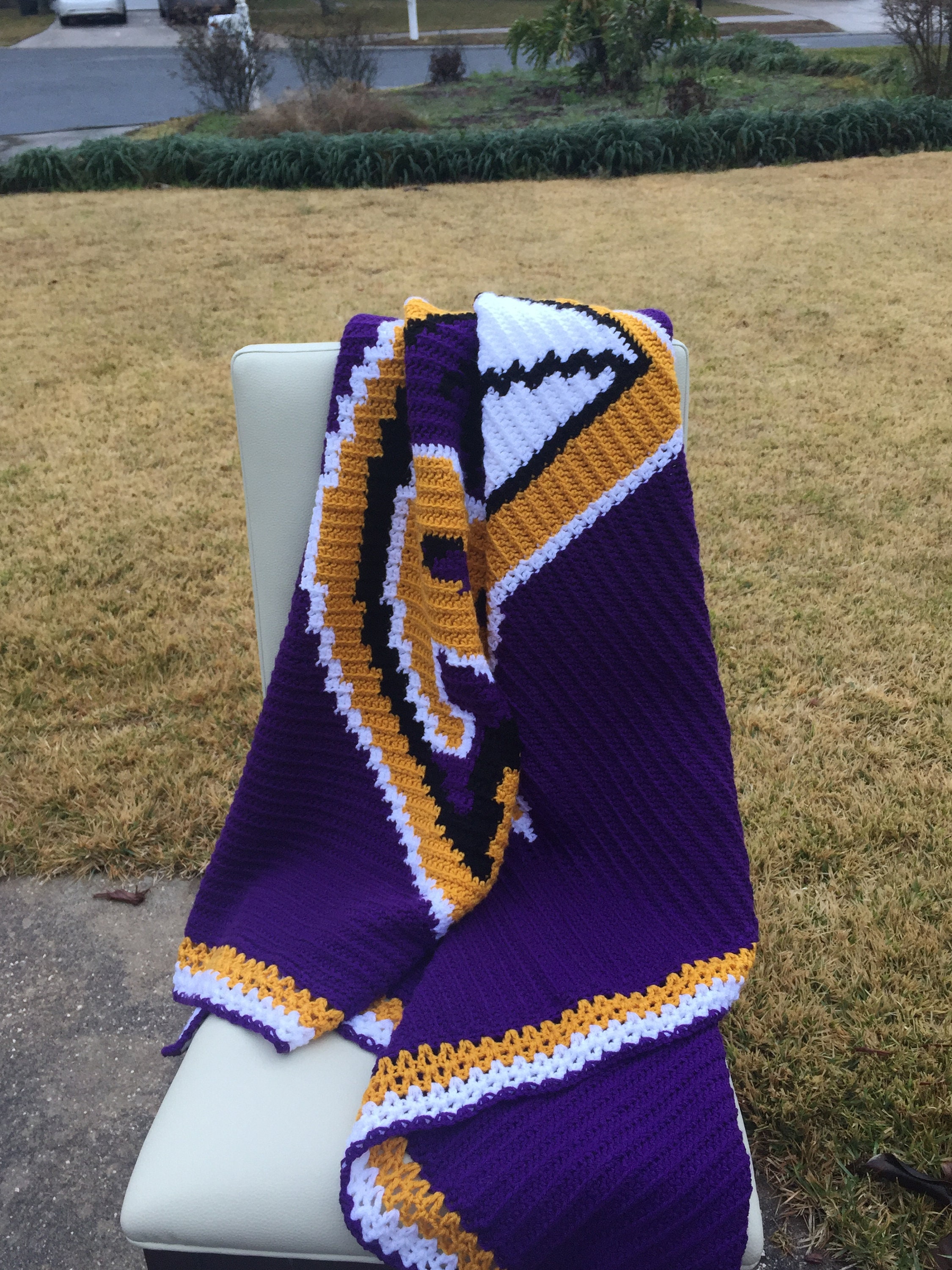 Crochet Baltimore Raven blanket. Purple gold white and black Etsy