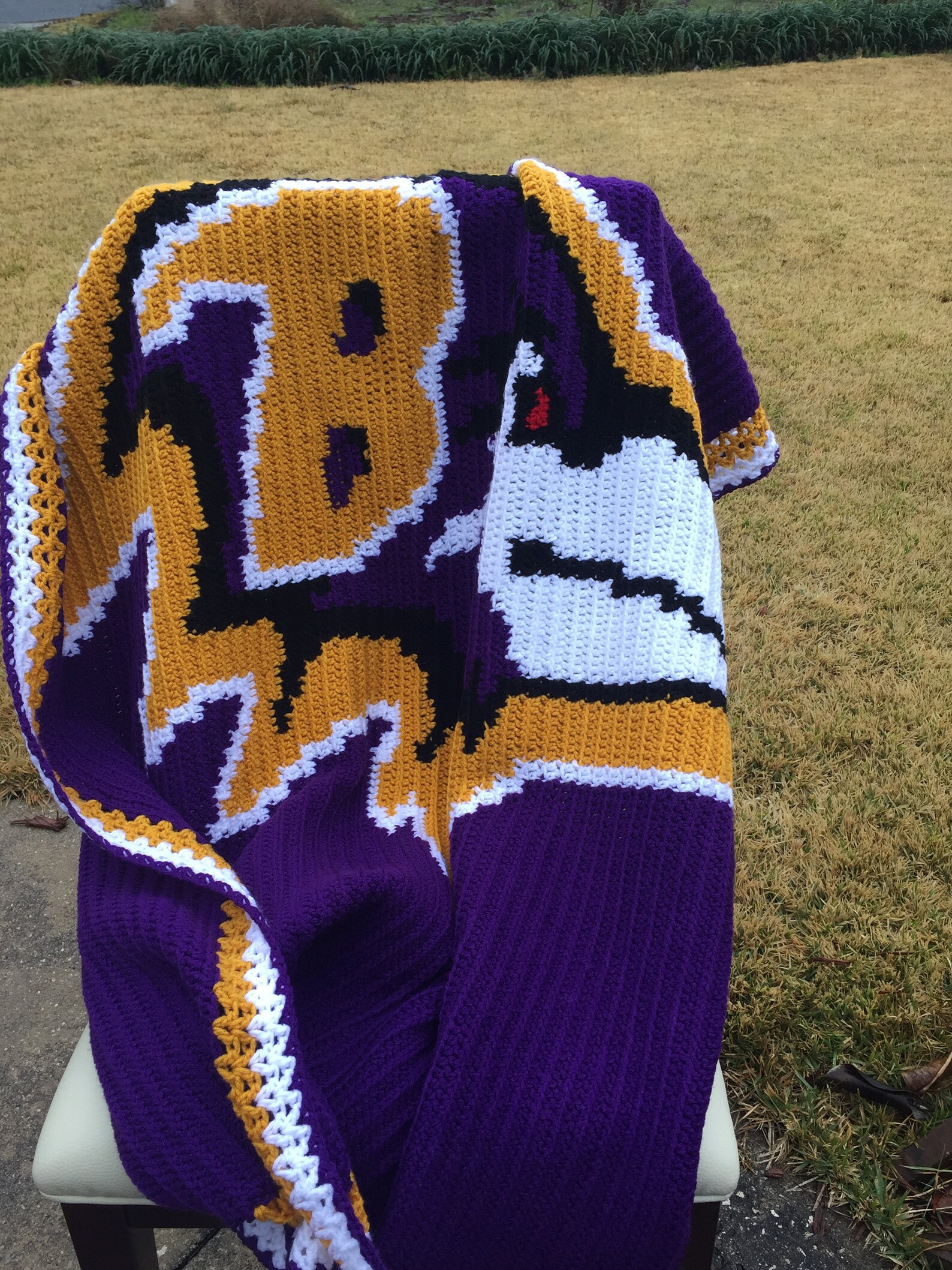 Crochet Baltimore Raven blanket. Purple gold white and black Etsy