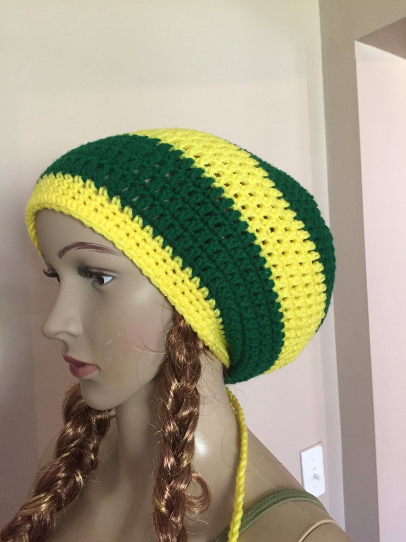 Green and yellow large rasta hat rasta tam crochet rasta hat Etsy