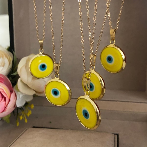 Evil eye necklace, turkish evil eye necklace, gold evil eye necklaces, evil eye jewelry, greek evil eye necklace, yellow evil eye charm