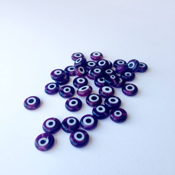 Purple Beads for Jewelry Making, Lampwork Beads, Evil Eye Beads