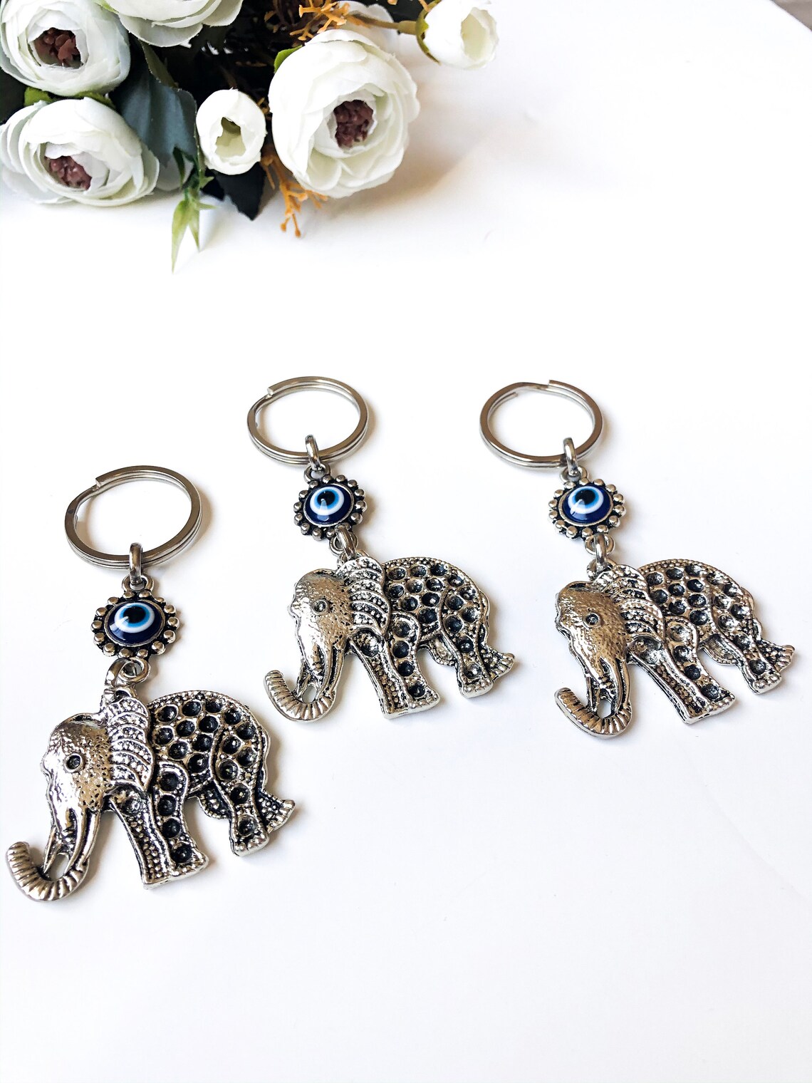Evil Eye Keychain Elephant Keychain Silver Evil Eye Charm - Etsy