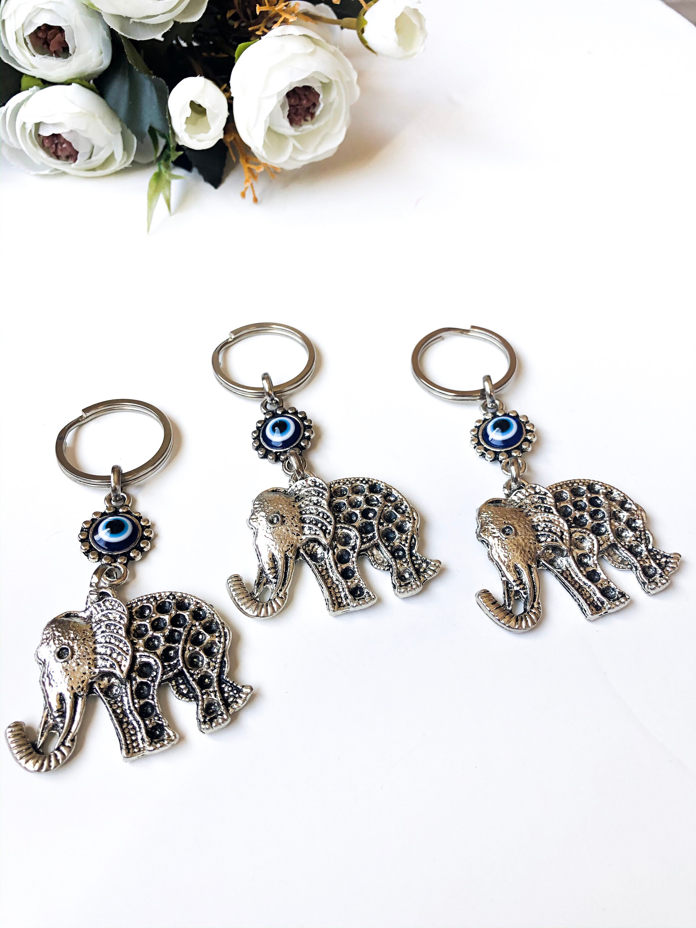 Evil Eye Keychain Elephant Keychain Silver Evil Eye Charm - Etsy