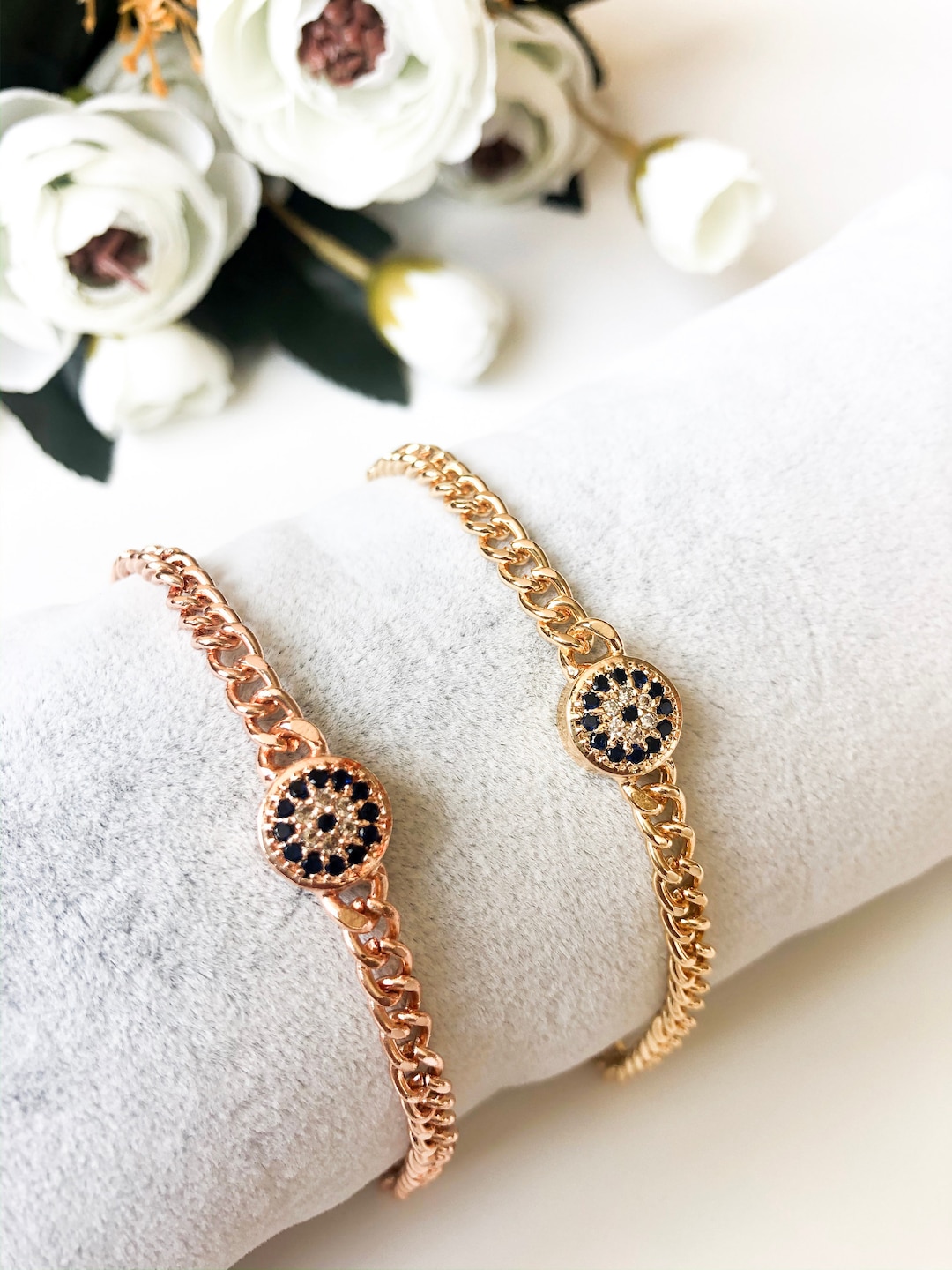 Evil Eye Bracelet, Gold Evil Eye Charm Bracelet, Adjustable Bracelet ...