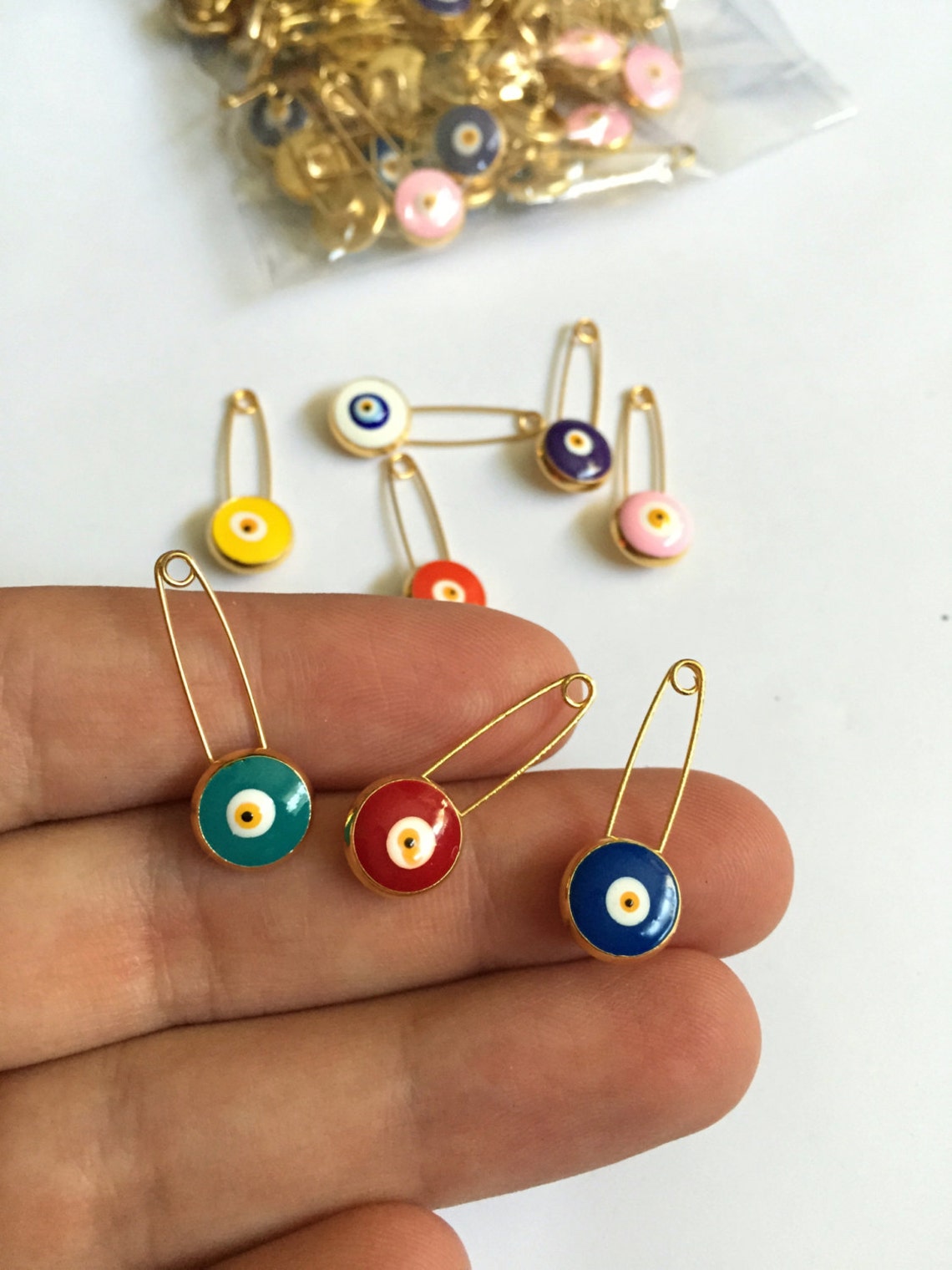 SALE Evil eye safety pin gold plated evil eye pins Etsy