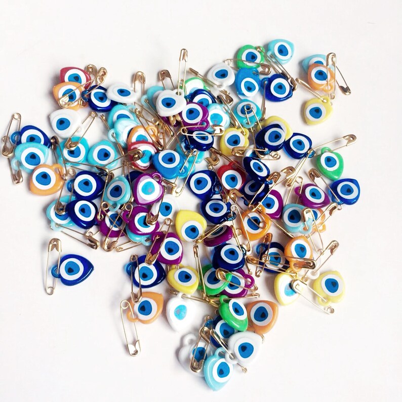 Evil Eye Safety Pins 100pcs Mixed Resin Evil Eye Beads Etsy