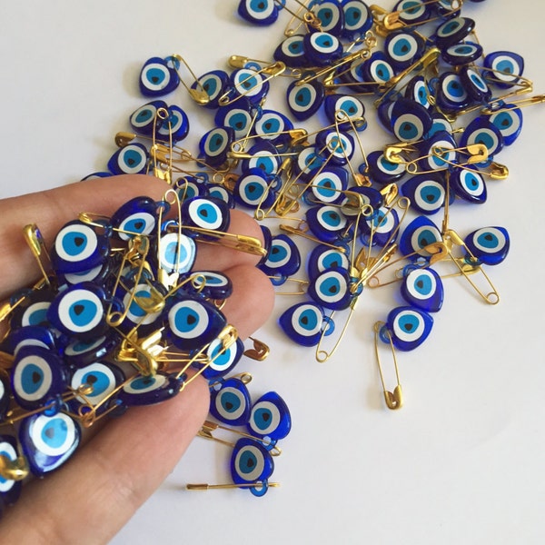 Tiny evil eye safety pins  - 100 pcs - resin evil eye beads - nazar boncuk - turkish evil eye - wedding favors - greek evil eye