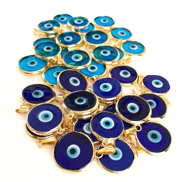 3pcs glass evil eye bead, blue evil eye pendant, gold evil eye charm, 24k gold evil eye, murano glass beads, evil eye necklace, turkish eye