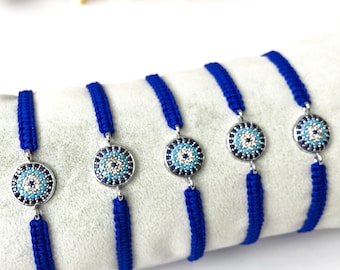Evil eye bracelet, blue string bracelet, macrame bracelet, zirconia bracelet, evil eye charm bracelet, evil eye beads, turkish evil eye