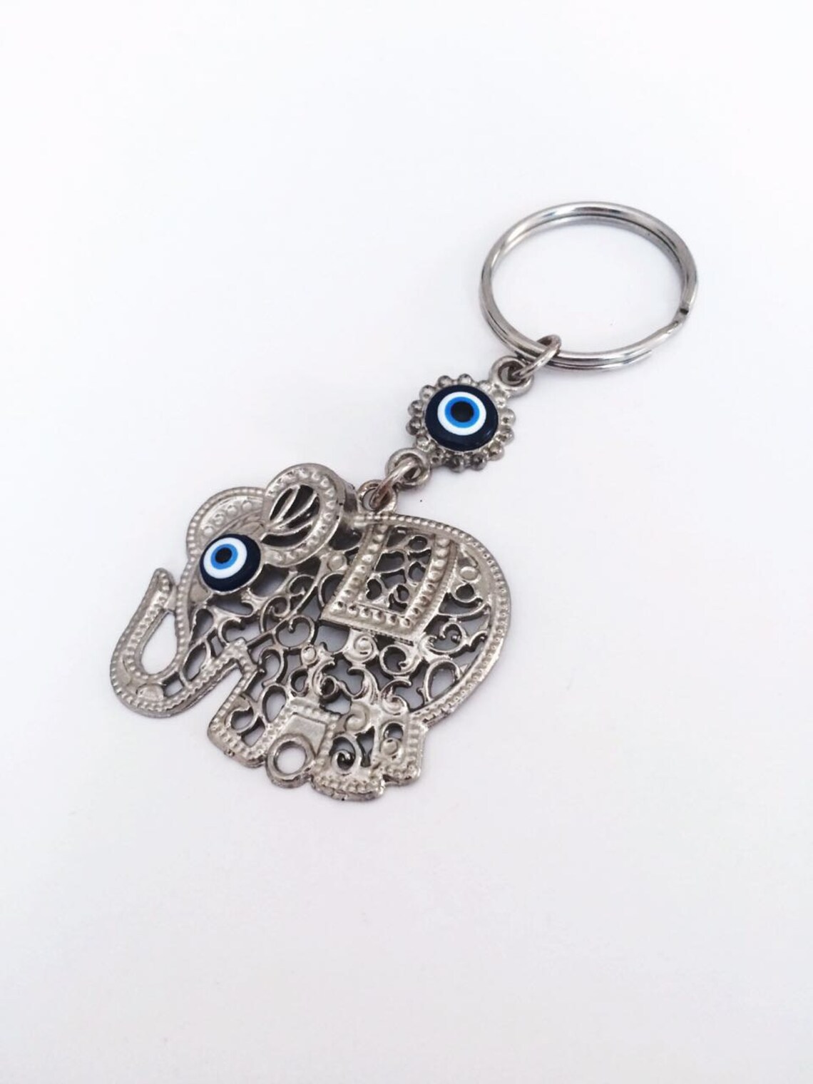 Evil Eye Keychain With Elephant Elephant Keychain Silver - Etsy