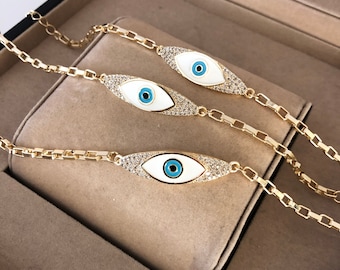 Evil eye bracelet, evil eye charm bracelet, greek evil eye bracelet, chain link bracelet, gold chain bracelet, protection evil eye jewelry