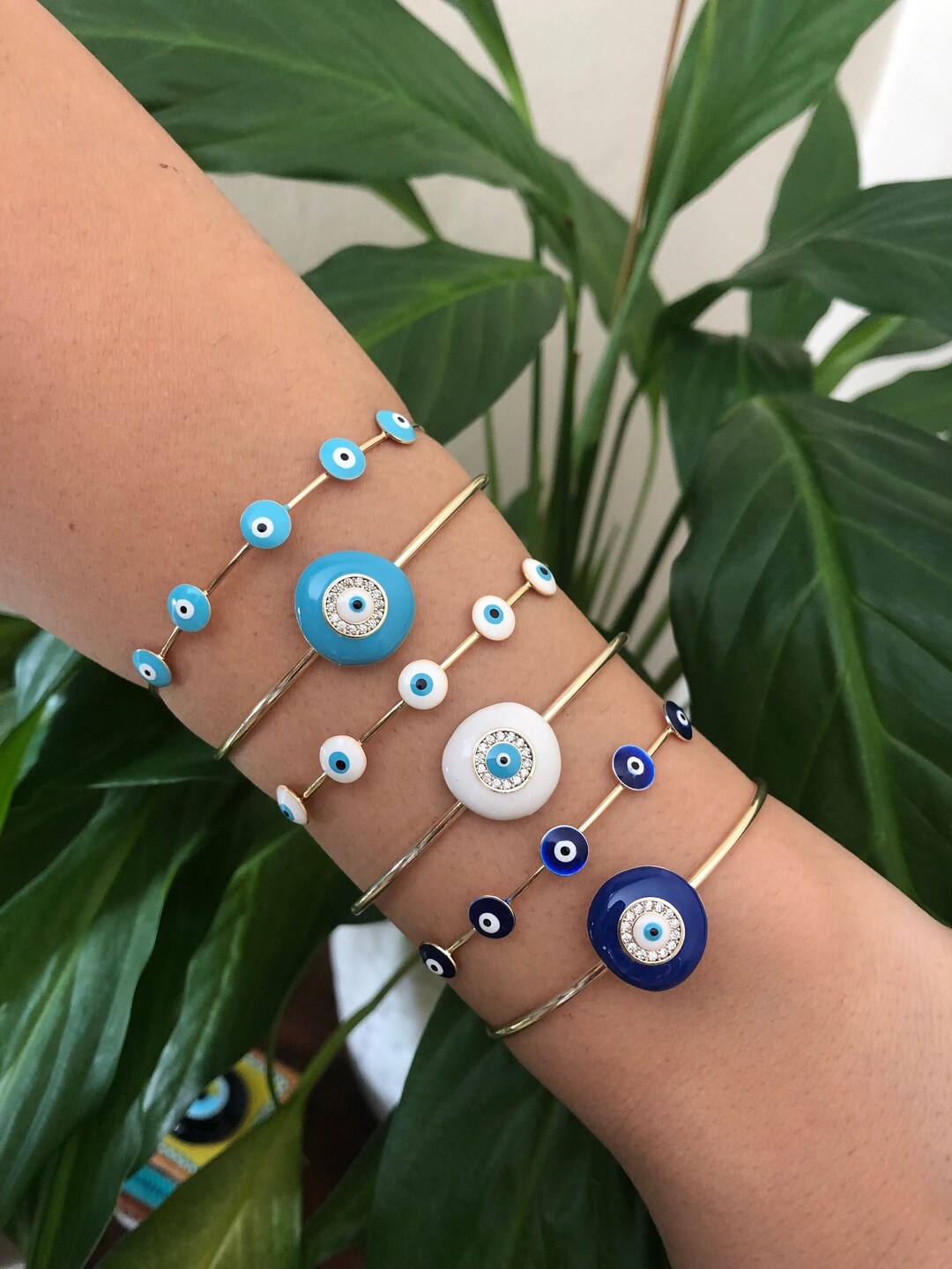 Blue Evil Eye Bracelet, Evil Eye Cuff Bracelet, Gold Evil Eye Jewelry
