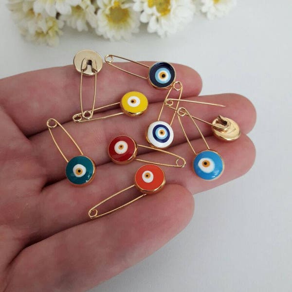 SALE Evil eye safety pin - gold plated evil eye pins - protection for baby - baby shower gift - birth announcement - tiny evil eye pins