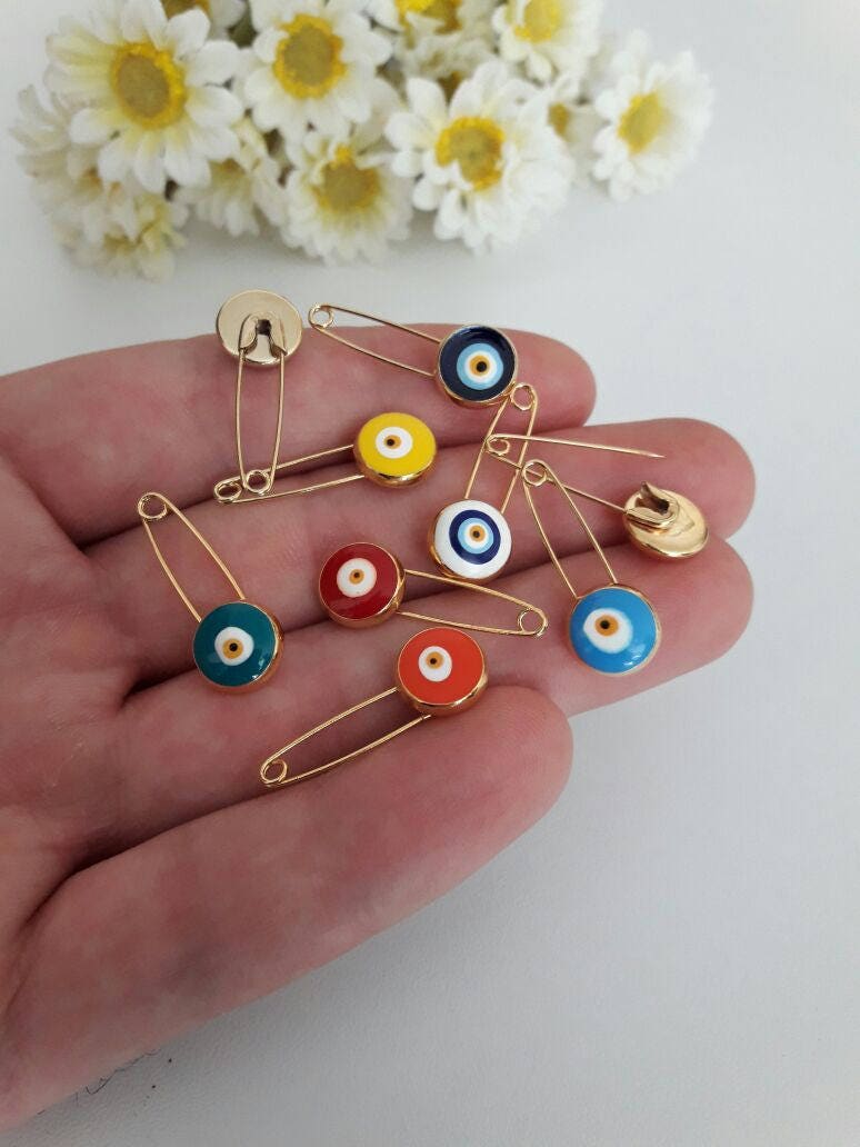SALE Evil Eye Safety Pin Gold Plated Evil Eye Pins Etsy