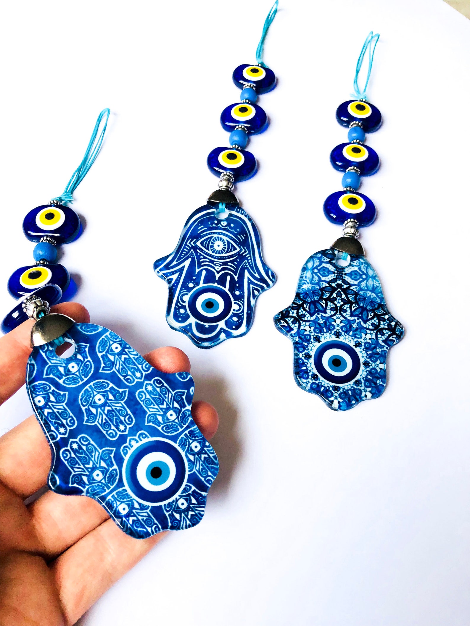 Hamsa Wall Decor Hamsa Mosaic Wall Hanging Blue Hamsa Evil Etsy