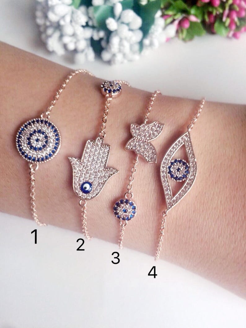 Evil Eye Bracelet Rose Gold Bracelet Gold Hamsa Bracelet Etsy